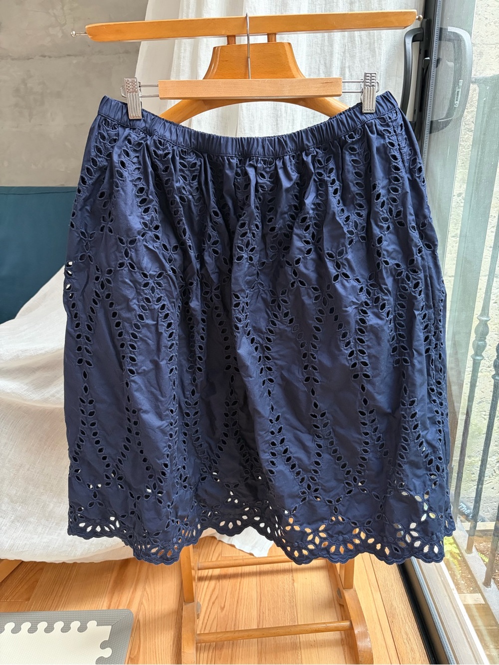Frank & Eileen Navy Eyelet A-Line Skirt